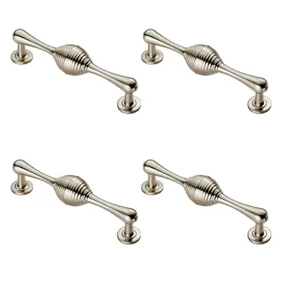 4x Reeded Beehive Handle on Round Rose and Stem 128mm Fixing Centres Nickel