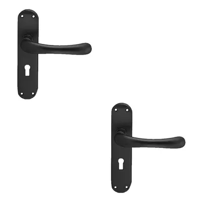 2x PAIR Smooth Rounded Handle on Shaped Lock Backplate x 42mm Matt Black