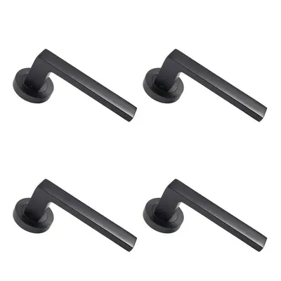 4x PAIR Straight Square Handle on Round Rose Concealed Fix Matt Black Finish