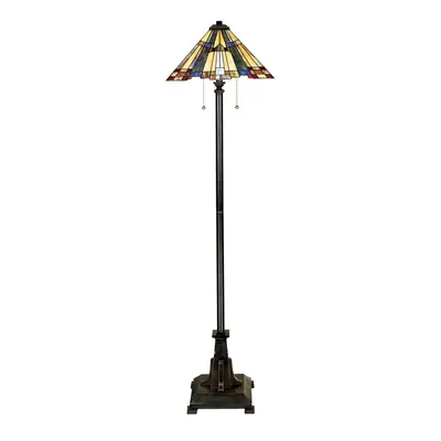 2 Bulb Floor Lamp Tiffany Style Coloured Glass Shade Valiant Bronze LED E27 60W