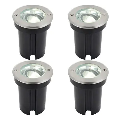 4 PACK Stainless Steel IP67 Ground Light - 6W Cool White LED - Tilting Head