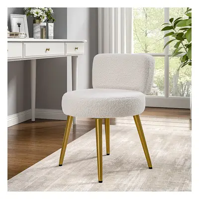 Cream Faux Fur Vanity Stool Chair with Metal Legs