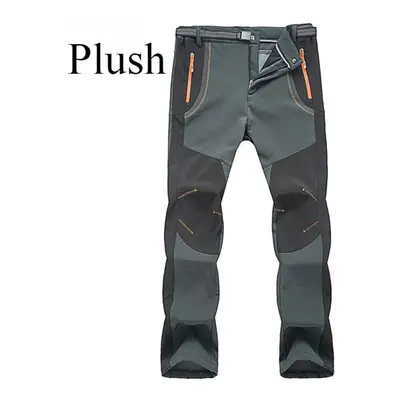 (grey, 4XL) Men Fleece Hiking Pants Winter Warm Waterproof Windproof Rain Quick Drying Trousers 