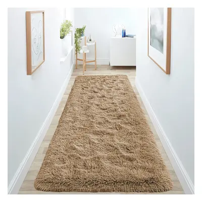 (80cm x 300cm (2 ft in x ft)- Extra Large Runner Rug, Beige) Anti Slip Shaggy Rug For Living Roo