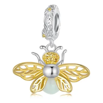 Glow In The Dark Honey Bee Dangle Charm Pendant Genuine Sterling Silver Compatible With Pandora 