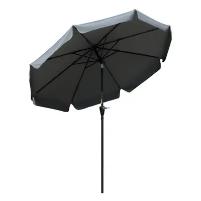 Outsunny 2.7m Patio Umbrella Garden Parasol with Crank, Ruffles, Ribs, Grey