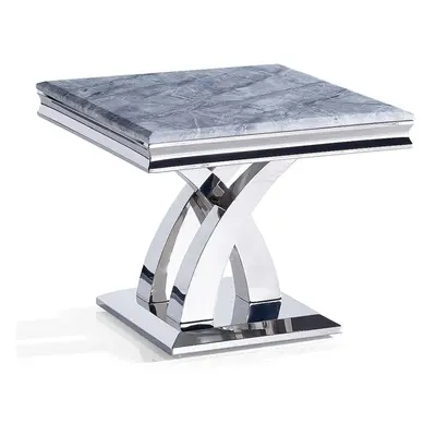 Grey Marble and Chrome Square Lamp Table