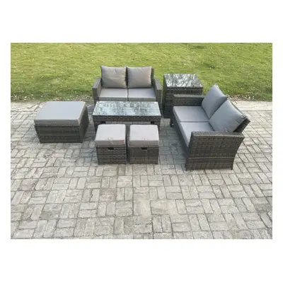 Fimous Seater High Back Rattan Garden Furniture Sofa Sets with Rectangular Coffee Table Side Tab