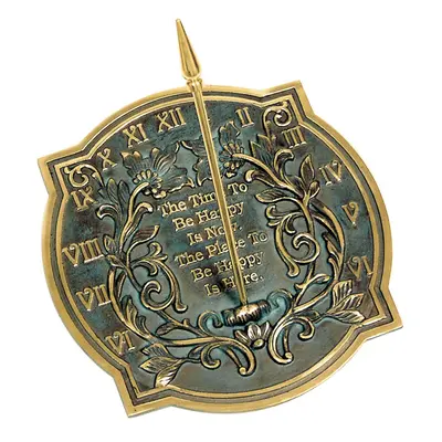 Rome Happiness Sundial, Solid Brass with Verdigris Highlights, 10-Inch Diameter