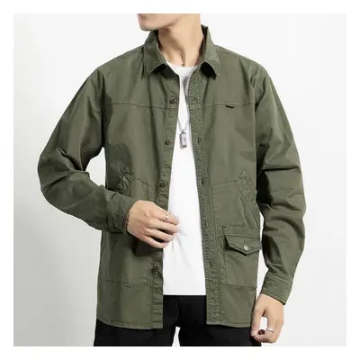 (army green, XL) Thin Long Sleeved Work Shirt Men&apos;s Coat Casual Loose Top