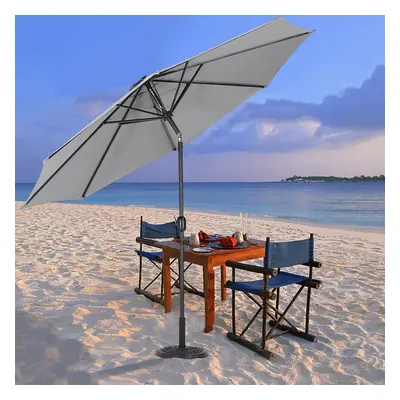 (Grey, w/ Petal Shape Weight Base) Garden Parasol Tilt Crank Patio Sunshade Umbrella 3M