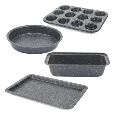 Salter COMBO-9140 Megastone Cake Tin Set ? Piece Bakeware with Baking Tray, Round Cake Pan, Loaf