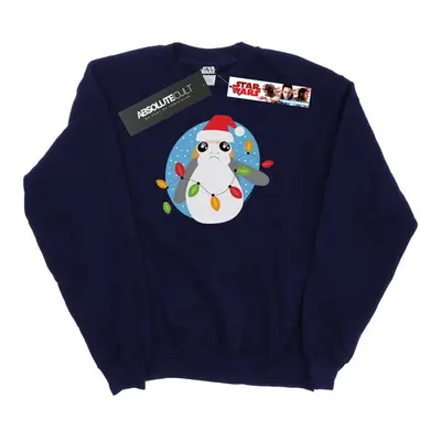 (S, Navy Blue) Star Wars Mens The Last Jedi Porg Christmas Lights Sweatshirt