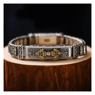 (Silver, 20CM) New Bracelet Men&apos;s Personality style Retro Creative Hand-woven Six-character