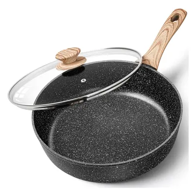 (Saute Pan 28cm, Black) Frying Pan, Non Stick Frying Pan 28cm, Frying Pan with Lid with Soft Bak