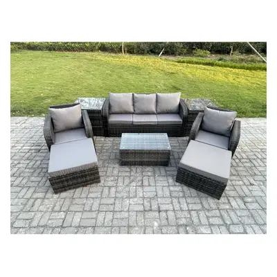 Fimous Rattan Garden Furniture Set Patio Outdoor Lounge Sofa Set with Rectangular Coffee Table B