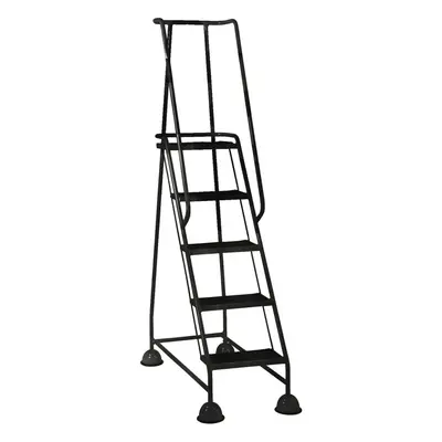 5 Tread Mobile Warehouse Steps BLACK 1.94m Portable Safety Ladder & Wheels