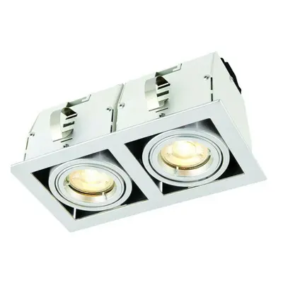 Double Square Adjustable Head Ceiling Spotlight Silver GU10 7W Box Downlight