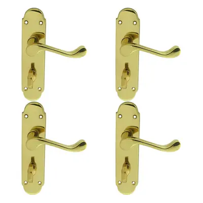 4x PAIR Victorian Upturned Lever on Bathroom Backplate x 42mm Polished Brass