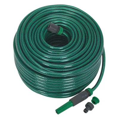 80m Green PVC Water Hose - Spray Jet Nozzle - Female Waterstop Tap Connectors