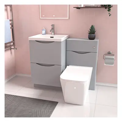 Nes Home Matte Grey 1000mm Freestanding Basin Vanity WC Unit & Square BTW Toilet