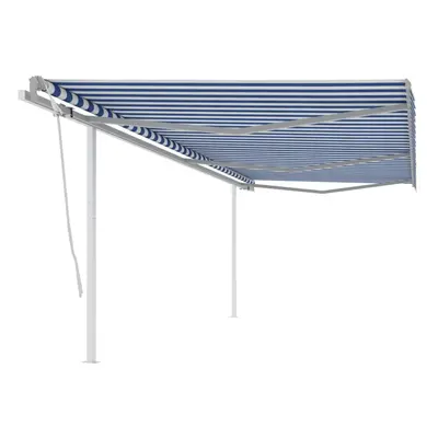 Manual Retractable Awning with Posts 6x3.5 m Blue and White