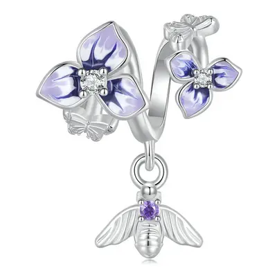 Pansy & Bee Wrap Around Charm Bead With Cubic Zirconia Genuine Sterling Silver Compatible With P