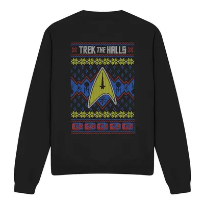 (XL, Black) Star Trek Unisex Adult Trek the Halls Ugly Christmas Sweatshirt