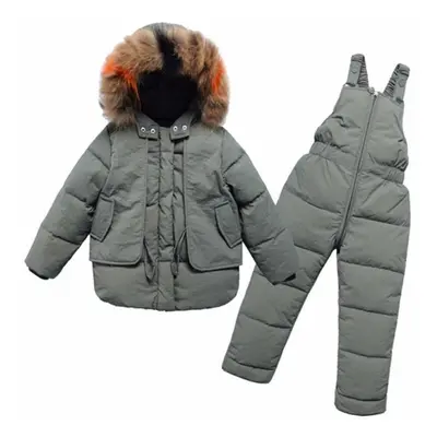 (green, 130) 2pcs Children&apos;s Clothes Sets Girls And Boys Winter Fur Hooded Jacket + Romper 