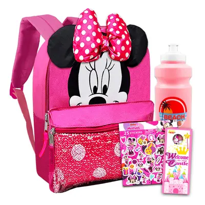 Disney Minnie Mouse Backpack for Girls Bundle ~ Deluxe 12"" Mini Sequi