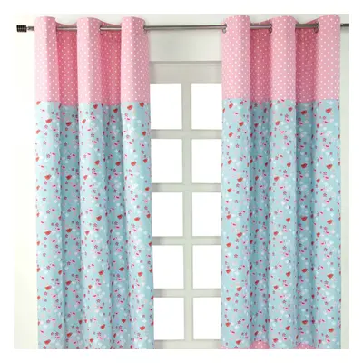 (W 137cm x Drop 182cm) Birds And Flowers Ready Made Eyelet Curtain Pair