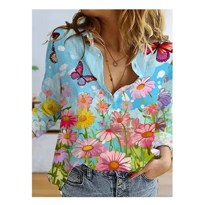 (AH212, XL) Women's shirt casual loose soft comfortable button lapel fashion shirt sun shade bre