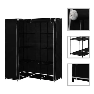 vidaXL Corner Wardrobe Black Clothing Garment Stand Storage Cupboard Organiser