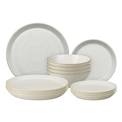 Denby - Impression Cream Dinner Set For - Piece Ceramic Tableware Set - Dishwasher Microwave Saf