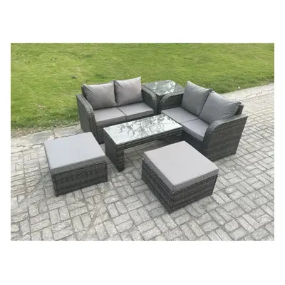 Fimous High Back Rattan Garden Furniture Set with Loveseat Sofa Coffee Table Footstools Outdoor 