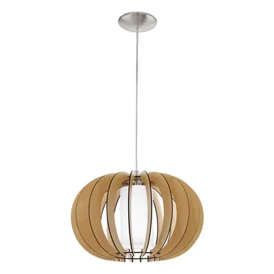 Pendant Ceiling Light Colour Satin Nickel Maple White Wood Glass Bulb E27 1x60W