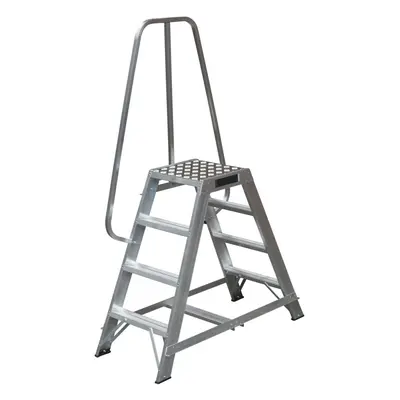 1.2m Heavy Duty Double Sided Fixed Step Ladders Safety Handrail & Wide Platform