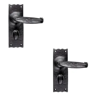 2x PAIR Forged Straight Handle on Bathroom Backplate x 55mm Black Antique