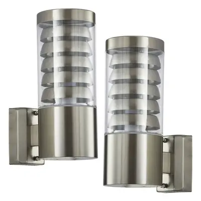 2 PACK IP44 Outdoor Wall Lamp Stainless Steel Staggered Light Clear Porch Round