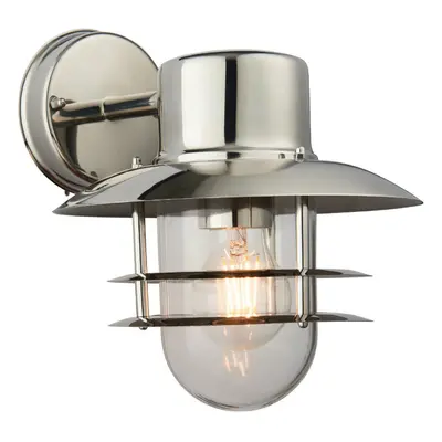 IP44 Outdoor Wall Lamp Stainless Steel Caged Glass Lantern Down Modern Light