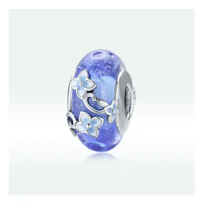 Blue Flower Murano Glass Charm Bead Genuine Sterling Silver Compatible With Pandora Bracelets