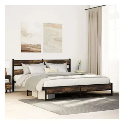 vidaXL Metal Bed Frame without Mattress Smoked Oak 180x200 cm Super King