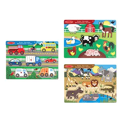 Melissa and Doug Wooden Toys - Peg Boards for Children - Farm Animals, Safari & Vehicles, Learni