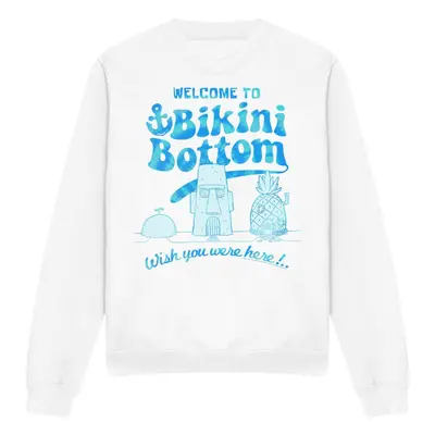 (L, White) SpongeBob SquarePants Unisex Adult Bikini Bottom Welcome Sweatshirt