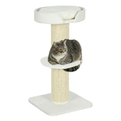 PawHut Tier Cat Resting Tree w/ Top Basket Cushion Sisal Post Cream White