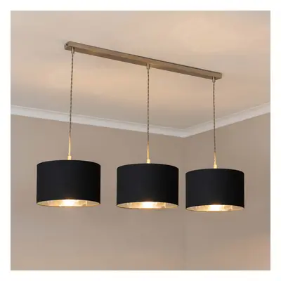 ValueLights Brushed Chrome Bar Ceiling Pendant Black & Chrome Shades