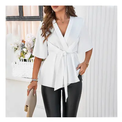 (BKK089-1, S) Solid Casual Loose Blouses For Women Fashion Summer Vintage Women's Oversized Shir