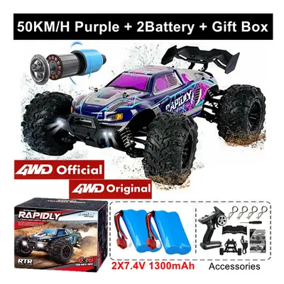 (50KM Purple 2Battery) Super Brushless 4WD RC Car With LED Remote Control Cars High Speed Drift 