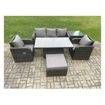 Fimous Wicker PE Rattan Outdoor Garden Furniture Set Adjustable Rising lifting Dining Table With