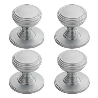 4x Ringed Tiered Cupboard Door Knob 30mm Diameter Satin Chrome Cabinet Handle